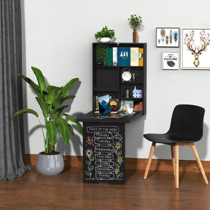 MELAYR, Wandklapptisch Wandschreibtisch, inkl. Schreibtafel, 60 cm x 94.5 cm x 147 cm, Schwarz – Bild 3