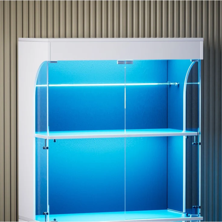 Glasvitrine 80 x 35 x 165 cm in Weiß mit LED-Beleuchtung, Glastüren und USB-Anschluss – Bild 7