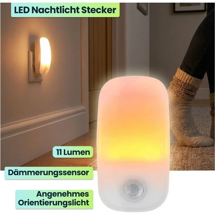 shop'n smile ideoon LED Steckdosenleuchte LED Nachtlicht Stecker mit Bewegungsmelder & Dämmerungssensor, 11 Lm Warmweiss, für Flur, Treppe & Kinderzimmer – Bild 2