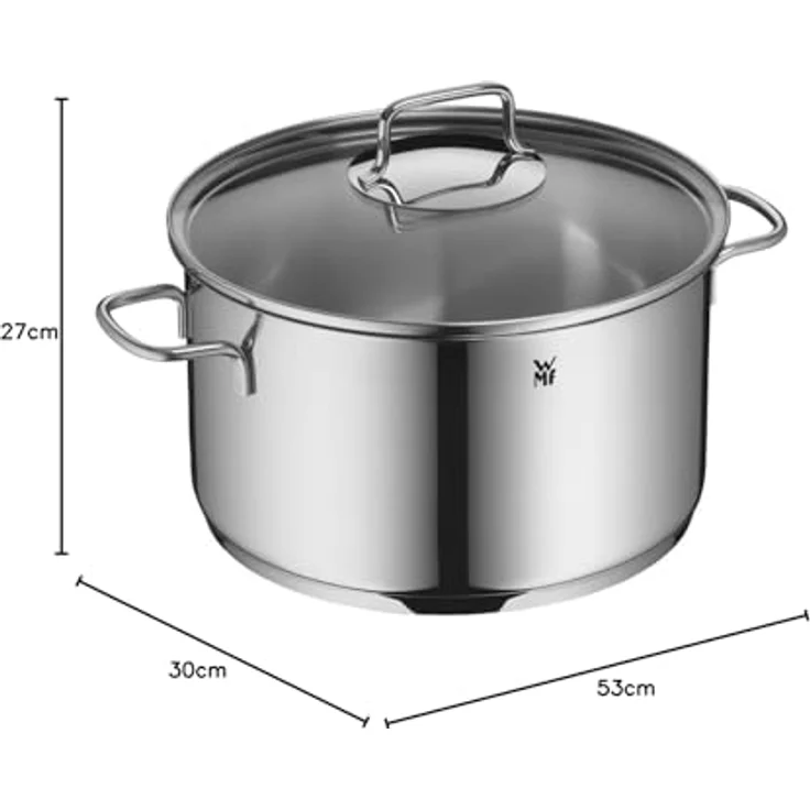 WMF Topf-Set Astoria, Cromargan® Edelstahl Rostfrei 18/10 (Set, 11-tlg, 2x Bratentopf mit Deckel, 3x Kochtopf mit Deckel, 1x Stielkasserolle), 11-teilig, hochglanzpoliert, mit Schüttrand, TransTherm-Allherdboden – Bild 14