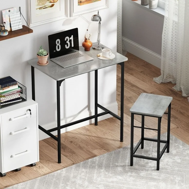 Bartisch-Set 80 x 50 x 87 cm mit 2 Hockern – Stahlrahmen in Grau – Bild 8