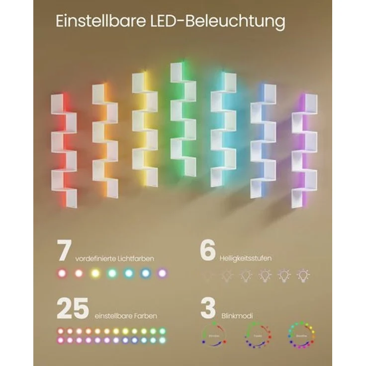 VASAGLE Eckregal mit LED-Beleuchtung, Wandregal 5 Ebenen, Schweberegal für Bücher, Bücherregal, Pflanzenregal für Schlafzimmer, Wohnzimmer, Badezimmer, Homeoffice, mattweiß LBC630W01 – Bild 2