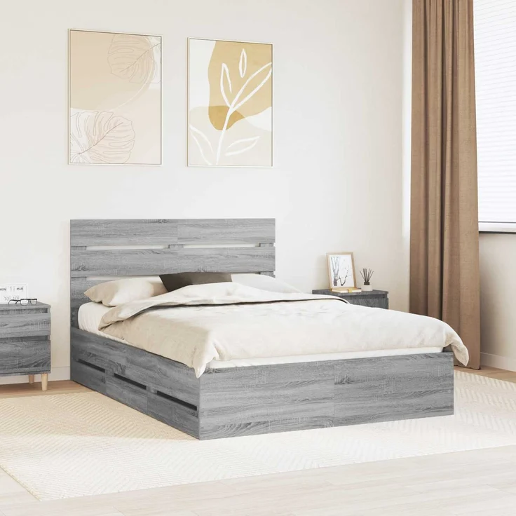 vidaXL Bettrahmen Sonoma-Grau 160 x 200 cm Ingenieurs Holz 3411822 – Bild 1