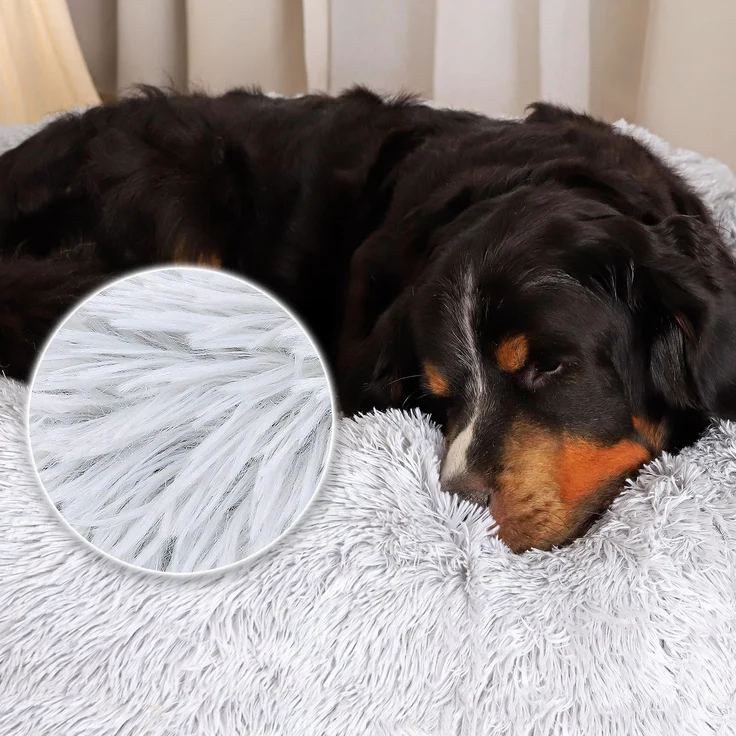 lionto Donut Hundebett, rundes Hundesofa mit Plüschbezug & Anti-Rutsch-Noppen, weich & gemütlich, 120 cm Durchmesser, hellgrau – Bild 3