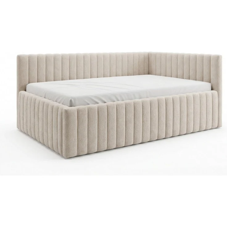 Deine Möbel 24 Polsterbett LUPO Jugendbett 90x200 120x200 cm mit Bettkasten und Lattenrost (Set, 1-tlg, ideal für Erwachsene & Jugendliche), Polsterbett in Beige, Chenille, Integrierter Bettkasten – Bild 4