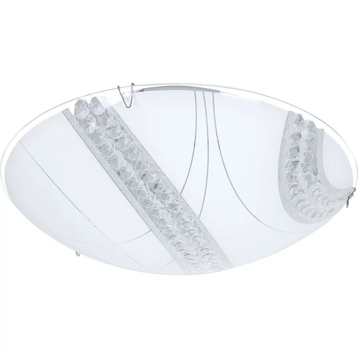 LED Deckenleuchte, Kristalle klar, Glas satiniert, D 30 cm