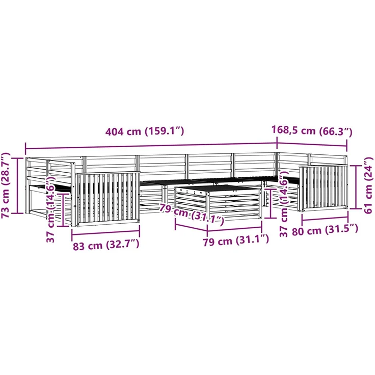vidaXL Outdoor-Sofagarnitur 8 stk. 7-Sitzer Weiß und Creme 3390200 – Bild 9