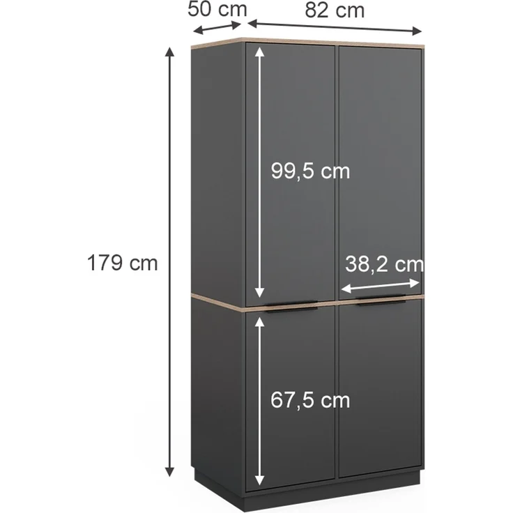 Kleiderschrank Betti Anthrazit/Sonoma 82 x 179 cm mit 4 Türen Vicco – Bild 3