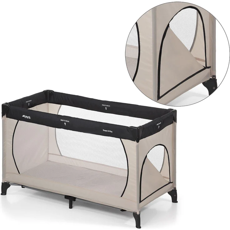 Hauck 'Dream’n Play Plus' Reisebett 3-teilig beige, 60x120 cm, ab Geburt bis 15 kg, inkl. Tragetasche, Einlageboden und Schlupf – Bild 1