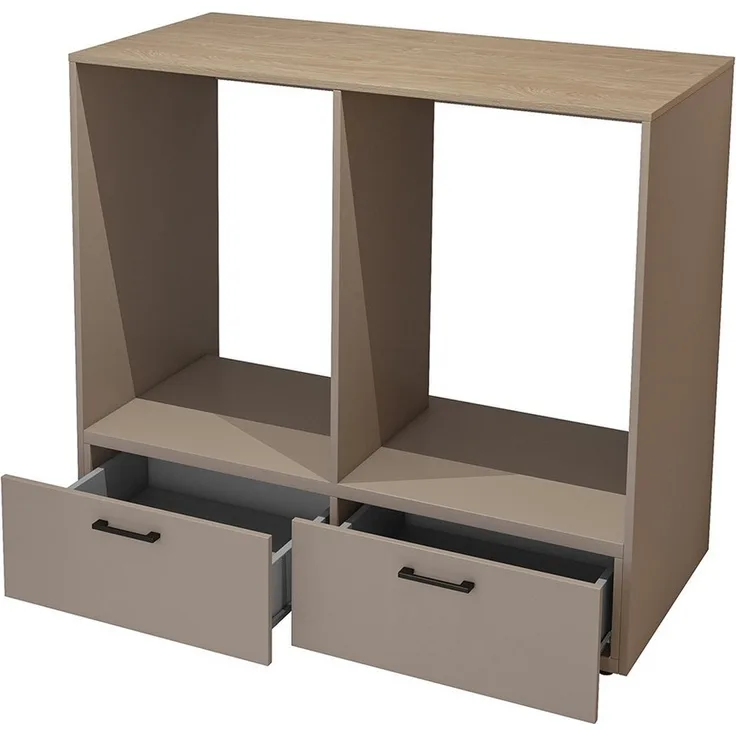 Lomadox Umbauschrank RISAN-83 beige greige Eiche Dekor 132 cm breit modern Metallgriffe Schubladen