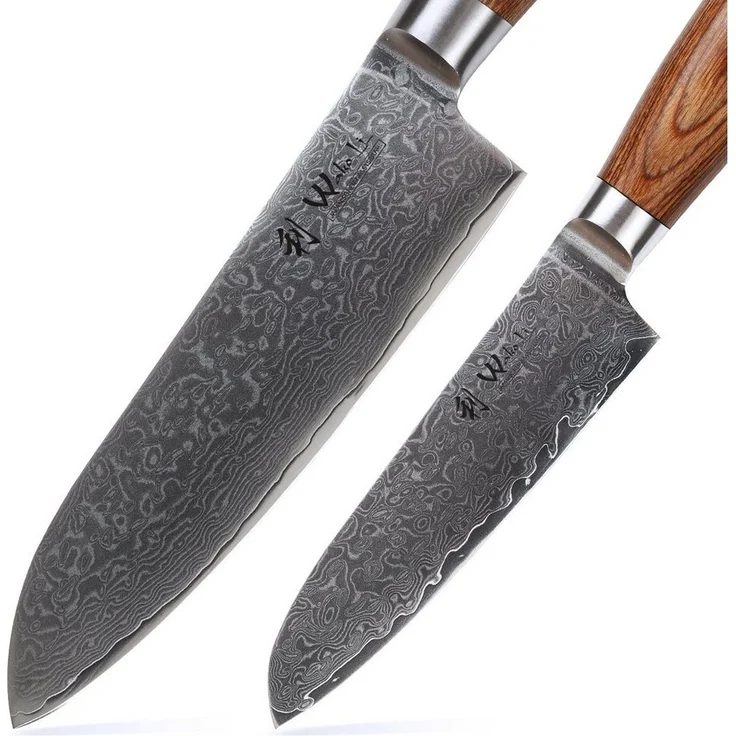 Wakoli Messer-Set Edib Pro 2er Damastmesser-Set I 16 & 11cm Klinge I Pakkaholzgriff (Damastmesser mit Geschenkbox, 2-tlg), 67 Lagen Damaststahl, VG-10 Stahlkern – Bild 3