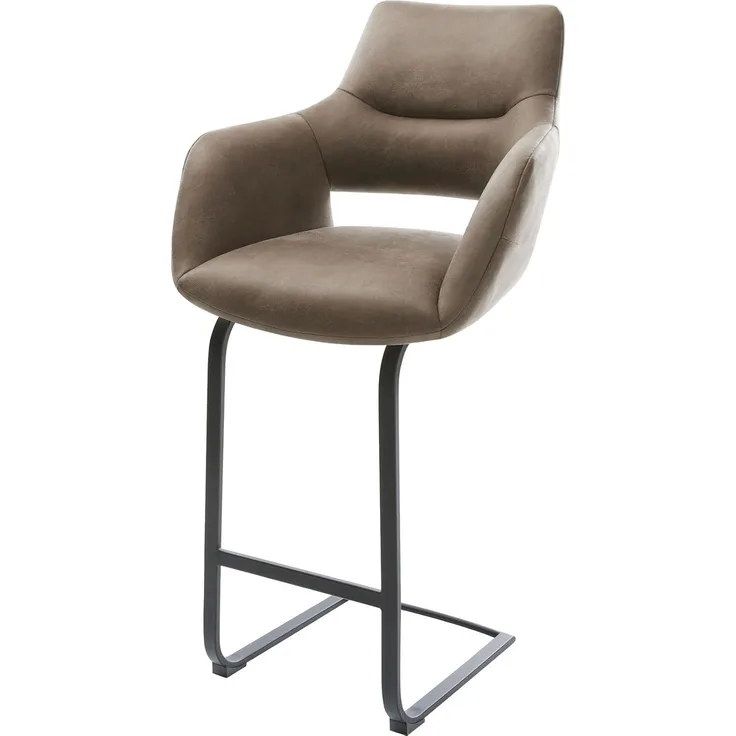Barstuhl Yago-Flex Mikrofaser Taupe Vintage Freischwinger Flach Metall Schwarz Taschenfederkern