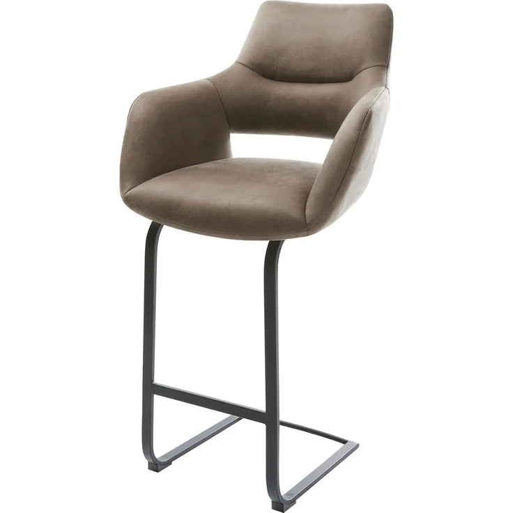 Barstuhl Yago-Flex Mikrofaser Taupe Vintage Freischwinger Flach Metall Schwarz Taschenfederkern – Bild 1
