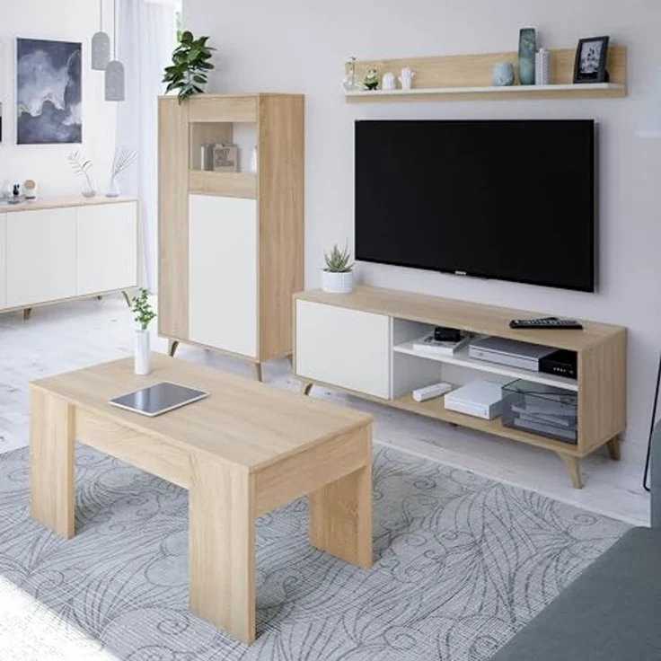 CaliCosy TV-Möbel mit 2 Nischen und 1 Tür mit seinem Wandregal Kikua Plus - L135 cm - Weiß – Bild 7