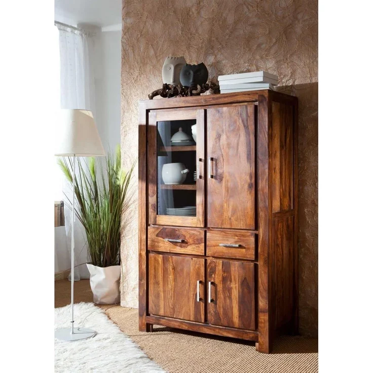 Massivmoebel24 Standvitrine (Vitrine Sheesham 90 x 45 x 148 life honey lackiert METRO LIFE #103) – Bild 6