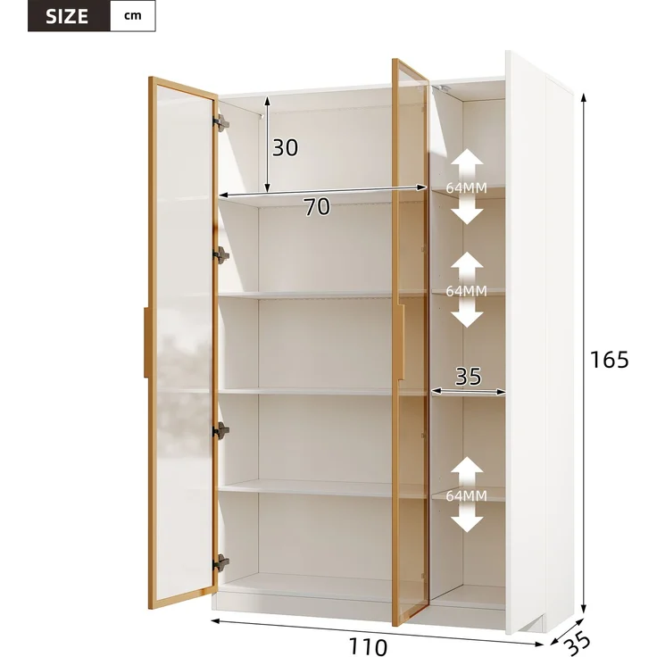 Vitrinenschrank 110x35x165 cm in Weiß mit LED, Sicherheitsglas und 3 Türen – Bild 5