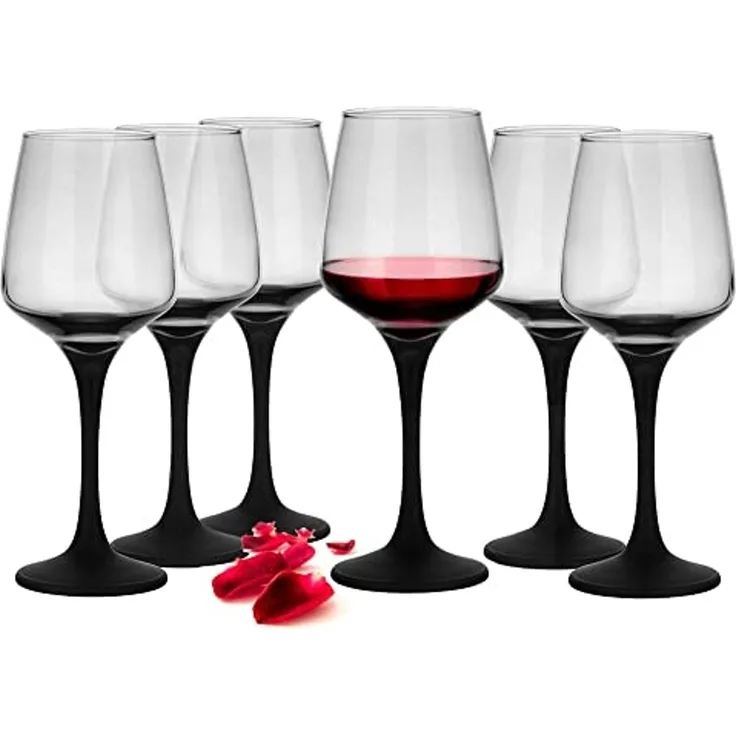 6 Weingläser 360ml mit schwarzem Stiel Rotweingläser Weißweingläser Weinkelch
