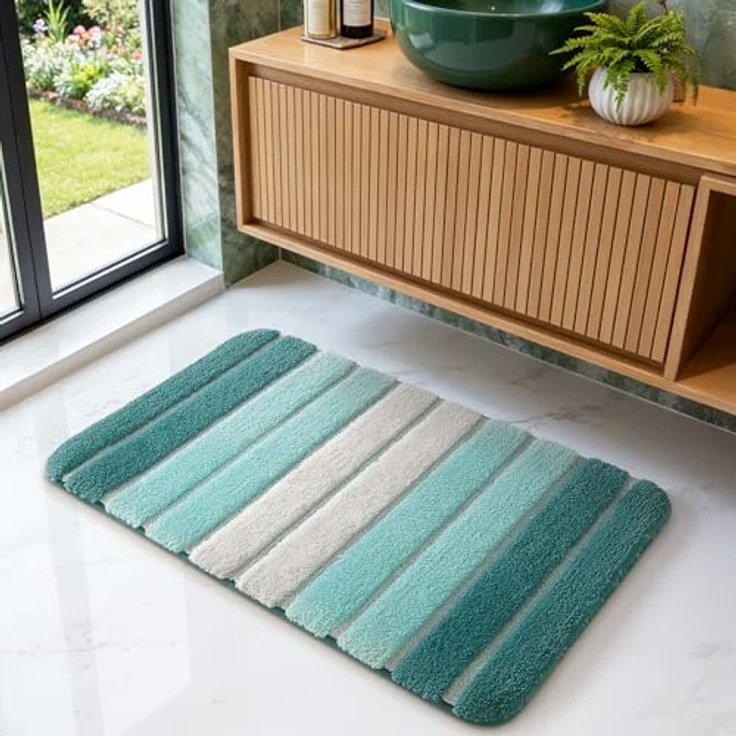 DEXI Badezimmerteppich rutschfest Badematte 40x60 cm,Badteppich Saugfähig Weich Maschinenwaschbar für Badezimmer,Grün – Bild 8