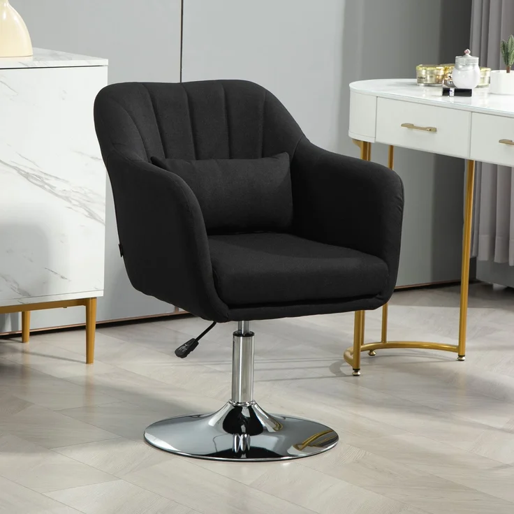 MELAYR, Drehstuhl, höhenverstellbarer Bürostuhl, leinenartiges Polyester, Metall, 60 x 60 x 79-91 cm, Schwarz – Bild 4