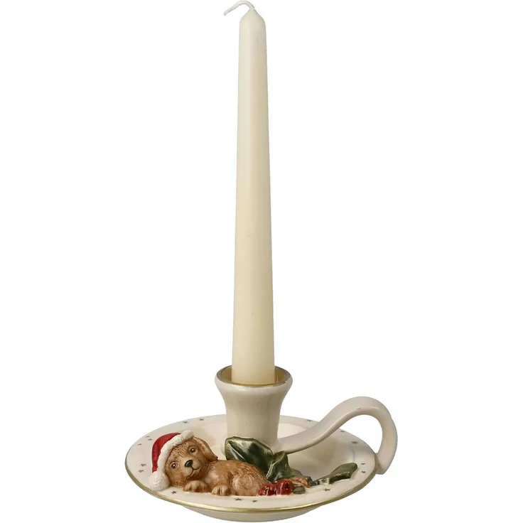 Goebel Kerzenhalter Hund, Weihnachten, Deko, Kerzenständer, Steingut, Bordeaux, 66703751