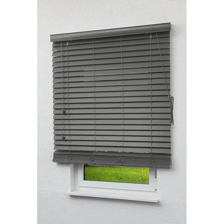 Qualitätsjalousie Holzoptik 50mm in Schiefergrau in den Maßen (B x H) 120cm * 175cm