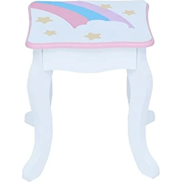 Teamson Kids Fantasy Fields Little Dreamer Regenbogen Schminktisch Schminktisch mit Spiegel, Integriertem Stauraum und Stuhlhocker Für Kinder, Weiß, TD-13543F – Bild 2