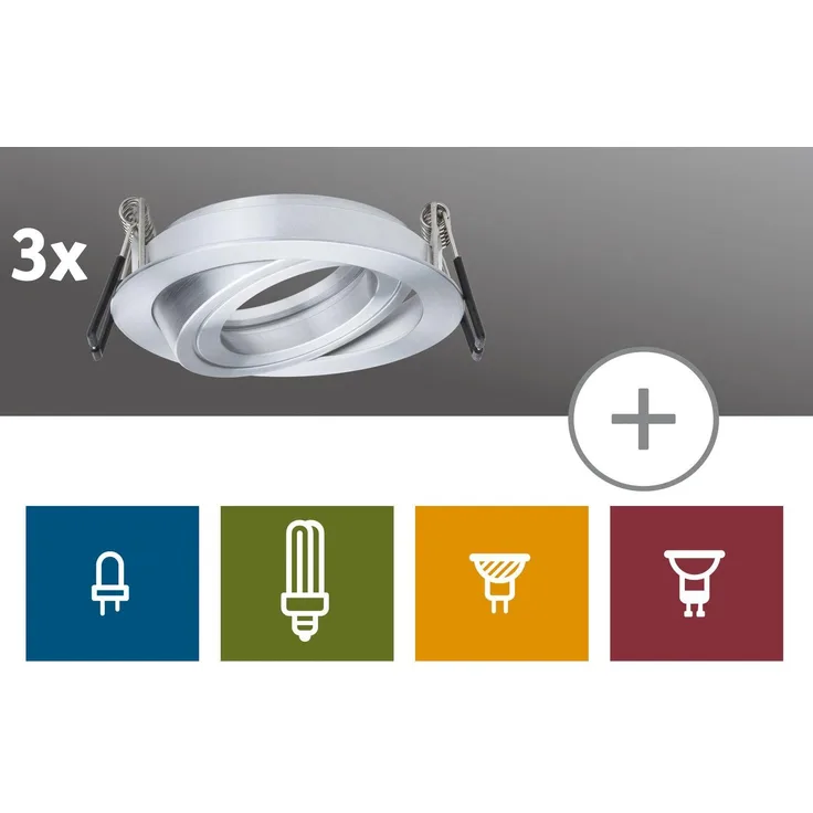 Paulmann 2Easy Premium Einbauleuchten 3er Spot-Set schwenkbar 51mm Alu gedreht5502