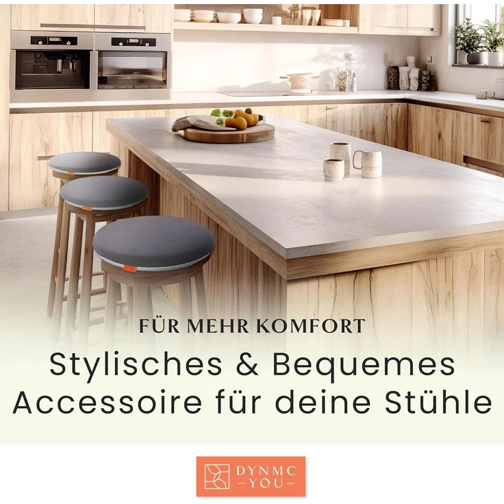 DYNMC you Sitzkissen Stuhl - Stuhlkissen 39x39 - Rund Set, Mittelhart H3 - Sitzkissen Bank Memory Schaumstoff - Sitzpolster Stuhl – Bild 2
