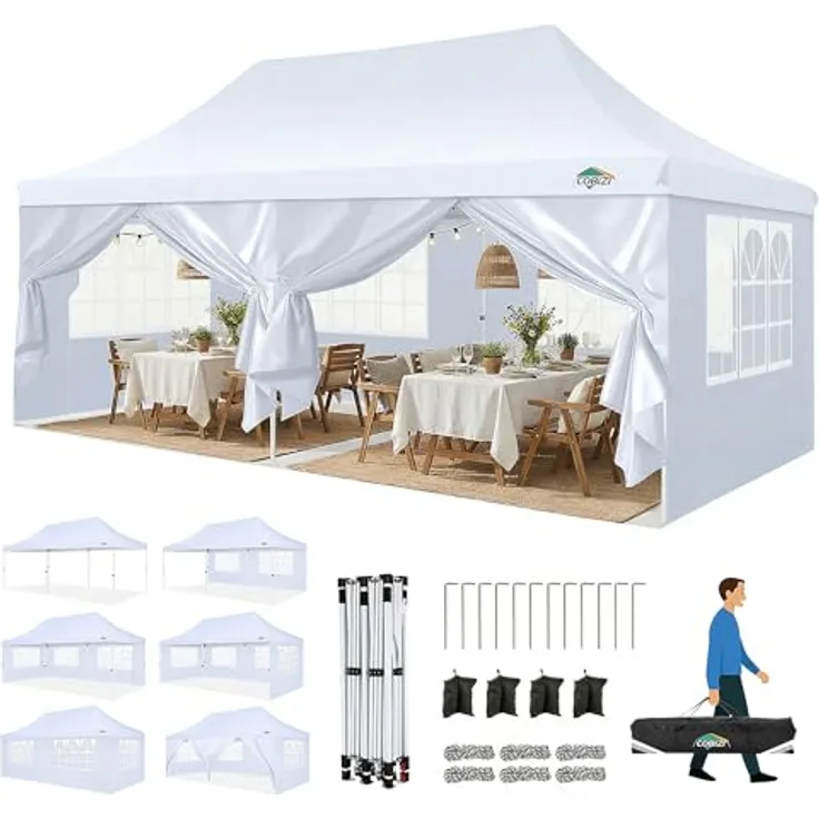 COBIZI Faltpavillon 3X6, Pavillon 3x6 m Wasserdicht Stabil Winterfest, Faltbar Partyzelt mit 6 Seitenwänden & 4 Sandsack Pop up Gartenpavillon Anti-UV für Hochzeiten, Freien, Weiß