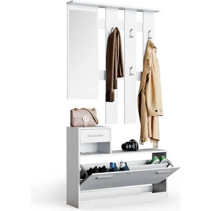 Vicco Garderobe Billy, Weiß, rechteckig mit Kleiderhaken, Hutablage und Schublade, 100x111.6x27.8 cm, Holzwerkstoff – Bild 6