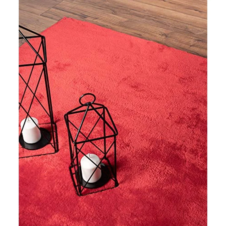 the carpet Relax Rund Teppich, Flauschiger Kurzflor, Anti-Rutsch, Waschbar bis 30 Grad, Felloptik, Rot, 120 x 120 cm – Bild 3