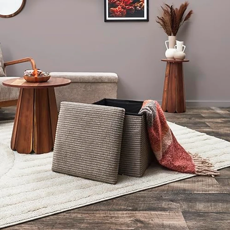 HOME DECO FACTORY, HD0274, Cotele Scott Taupe Faltbare Ottoman-Truhe, Weichheit, Möbel, Sitz, Faltbare Truhe und Bank, 38 x 38 x 38 cm, Sitzhöhe 38 cm, Taupe – Bild 10