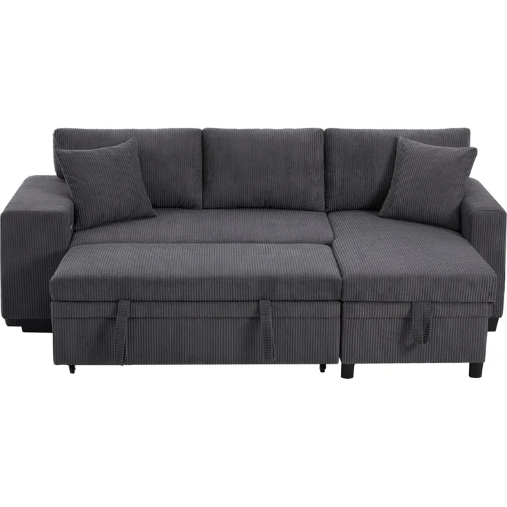 ZUBALIYA Klappsofa mit Schlaffunktion, L-förmiges umbaubares Ecksofa mit USB-Ladeanschluss und Kissen, 3-Sitzer-Umbausofa mit Seitenablagen und Stauraum, H 84 × T 231 × B 131.5 cm, Grau, Corduroy – Bild 15