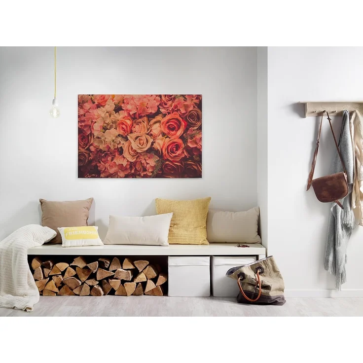 Rosen Leinwandbild Rot Orange 90x60 DD120258 Floral Wandbild Rot Wohnzimmer – Bild 5