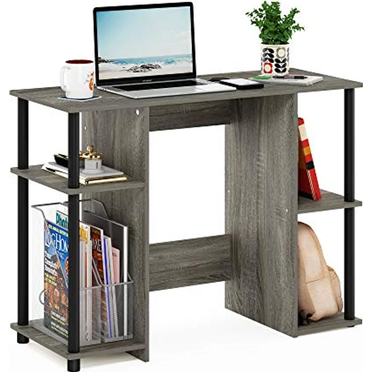 Furinno Jaya Compact Computerschreibtisch, Holz, French Oak Grey/Black, 39,5 x 97,5 x 72,6 zm – Bild 2