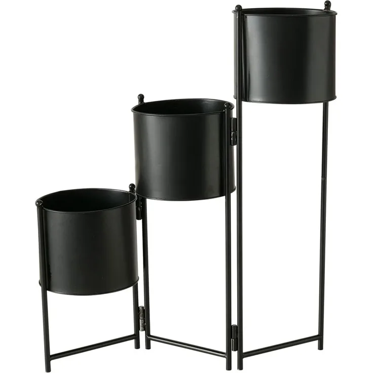 Pflanztopfhalter, 3 Behälter, Eisen schwarz, rund, H 64 cm