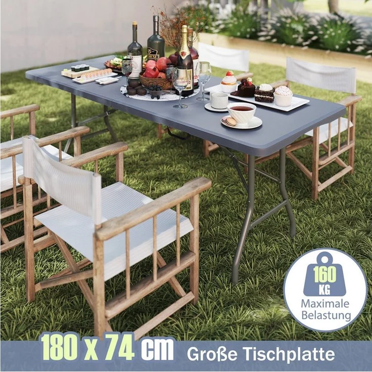COSTWAY Campingtisch, 180cm tragbarer Klapptisch, bis 160 kg belastabr – Bild 2