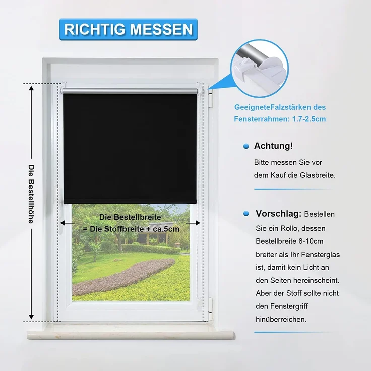 Verdunklungsrollo Thermo Rollos Klemmfix ohne Bohren 105x140 cm(BxH) Schwarz Verdunklungsrollo Lichtundurchlässig Fensterrollo Sicht-und Sonnenschutz Wand-und Deckenmontag Rollo für Fenster und Tür – Bild 7