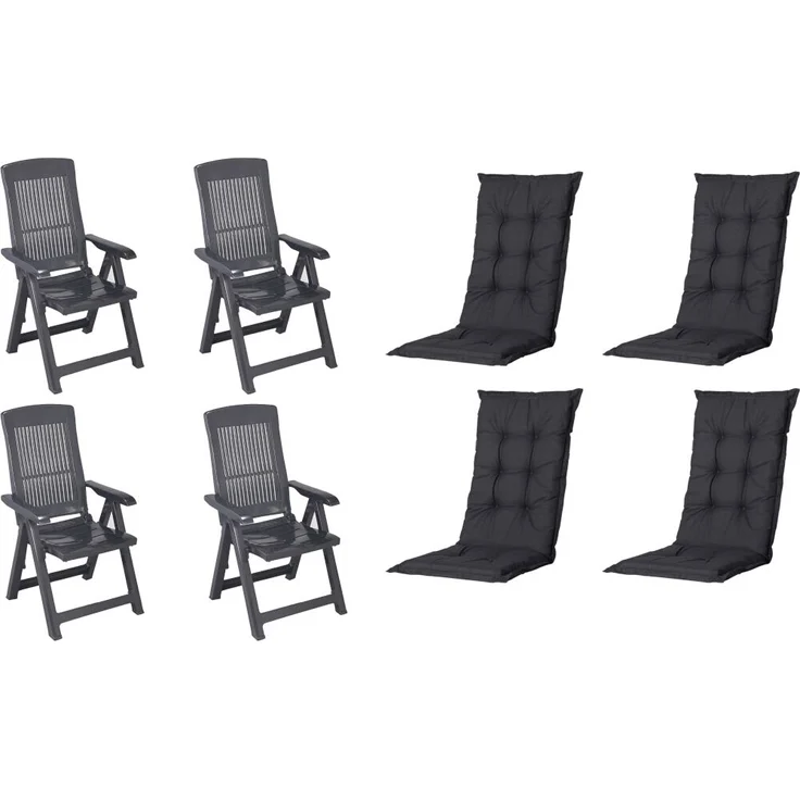 SET Tampa 4 x Klappsessel anthrazit, 4 x Auflage blau – Bild 1
