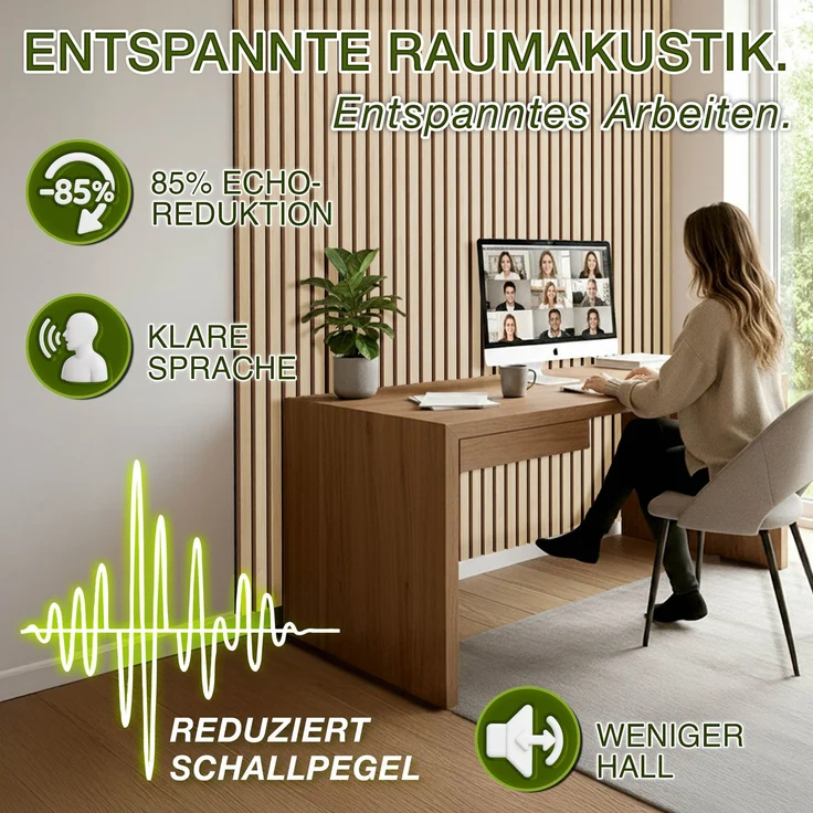 TRESKO® 4 Stück Akustikpaneele Holz 120×60 cm inkl. 8x Kleiderhaken | Wandverkleidung Eiche Hell als 3D Lamellenwand | Holzpaneele Paneele für Schallschutz | Akustik Wandpaneele mit Montageset – Bild 3