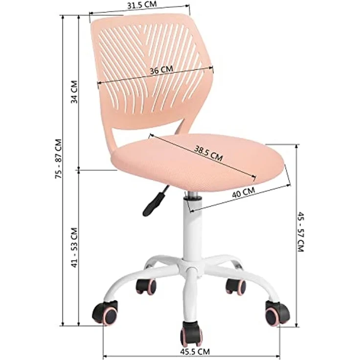 FurnitureR Kinder Schreibtischstuhl, Verstellbarer Höhendrehstuhl mit kleinem Loch Rückenlehne Design, geeignet für Kinderzimmer oder Arbeitszimmer, Rose – Bild 2