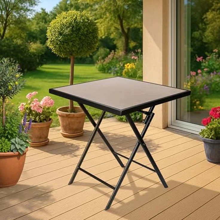 BRUBAKER Gartentisch Bergamo - 58 x 58 cm Balkontisch wetterfest (1-St, Campingtisch eckig mit Stein Optik - Klapptisch für Balkon, Terrasse), Metall Beistelltisch klappbar - Bistrotisch – Bild 9