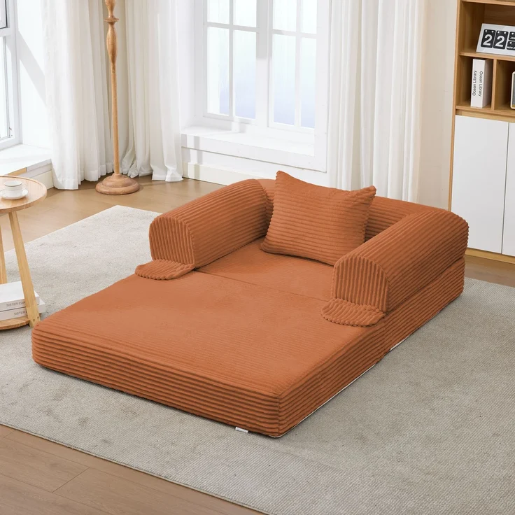 ZUBALIYA SchlafSofa mit Cordbezug, mit Schaumstoffpolsterung, ohne aufwendige Montage, für Wohnzimmer und Apartments – Bild 1