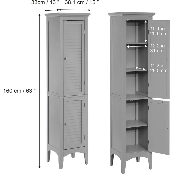 Teamson Home Glancy Wooden Leinenturm hoher Badezimmerschrank grau ELG-640 mit Lagerung – Bild 5