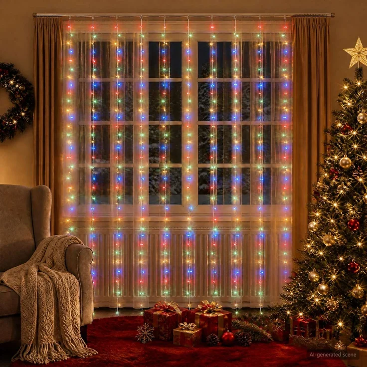vidaXL Lichtervorhang 300 LEDs Mehrfarbig 300 x 300 cm 42053490 – Bild 1
