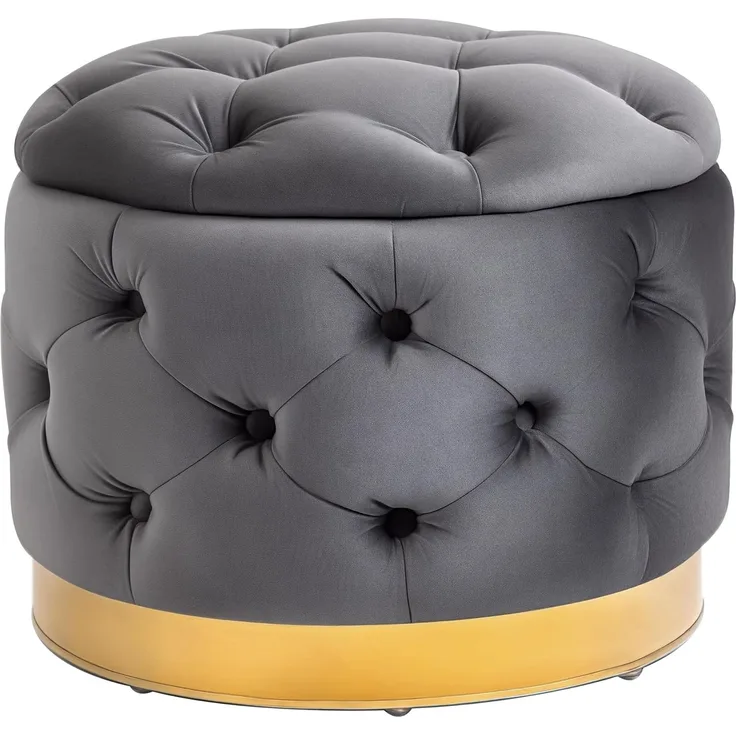 HOMCOM Vintage Hocker, Sitzhocker Truhenbank Fußbank Fußhocker mit Stauraum, Polsterhocker, Metall, Schaumstoff, Kohlegrau, 55 x 55 x 42 cm