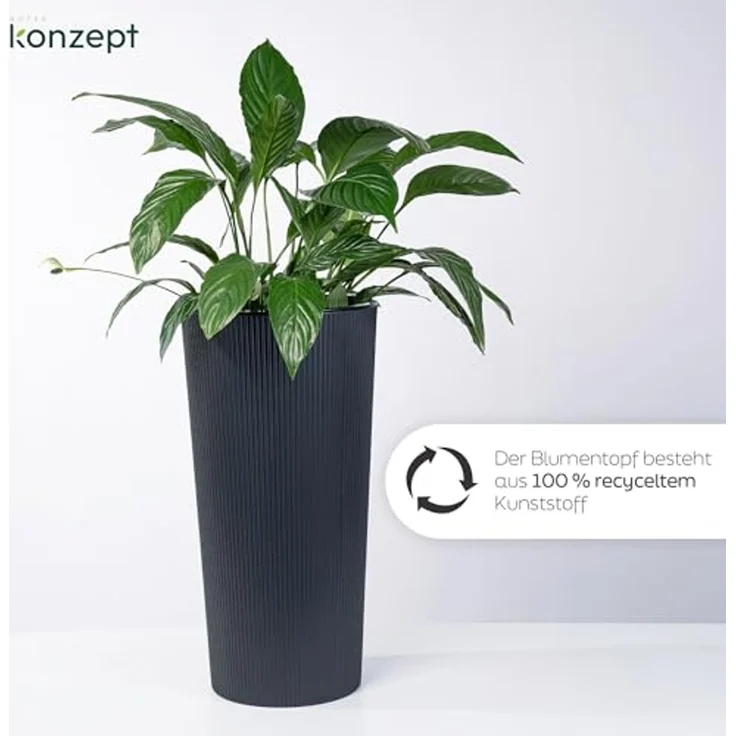 KONZEPT Blumentopf mit Einsatz Hoch 75cm für Außenbereich, wetterfest, mit Rillenstruktur, Modernes Design, UV-beständig, Vielseitigkeit, bruchfest – Bild 3