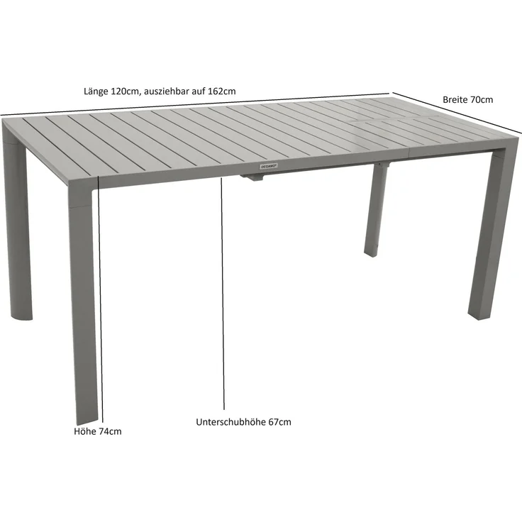 DEGAMO BAGO Garten-Ausziehtisch, Aluminium, silbergrau, 120/162x70cm – Bild 5