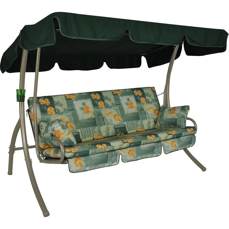 Angerer Freizeitmöbel GmbH Hollywoodschaukel Trend - Gartenschaukel Made in Germany - Schaukel zum Sitzen, Liegen und Entspannen - inklusive Bett-Funktion - einfache Montage (Grün-Orange geblümt)