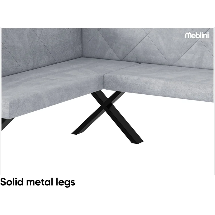 MEBLINI Eckbank für Esszimmer - Küchenbank - Essecke - Sitzecke Küche - ERIC - X-Beine 128x168x87cm Links - Hellgrau Samt – Bild 6